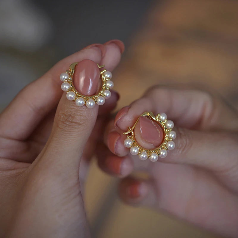 Vintage Pearl Hoop Earrings For Women Round Circle Cartilage Piercing Earring