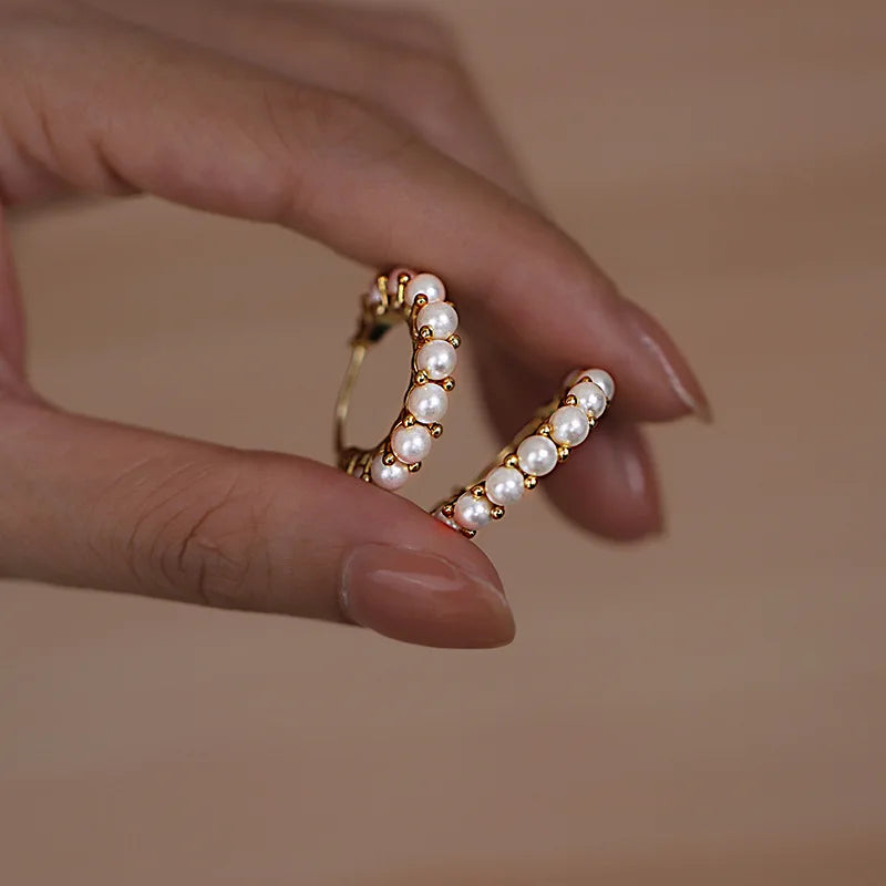 Vintage Pearl Hoop Earrings For Women Round Circle Cartilage Piercing Earring
