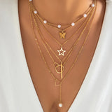 Vintage Pearl Necklaces Geometric Multi-layer Pendant Chain Necklace