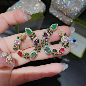 Vintage Silver Hoop Earrings with Crystal CZ Women Jewelry
