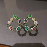 Vintage Silver Hoop Earrings with Crystal CZ Women Jewelry
