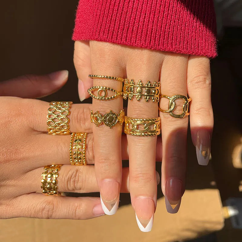 Geometric Hollow Titanium Steel Rings for Finger Jewelry