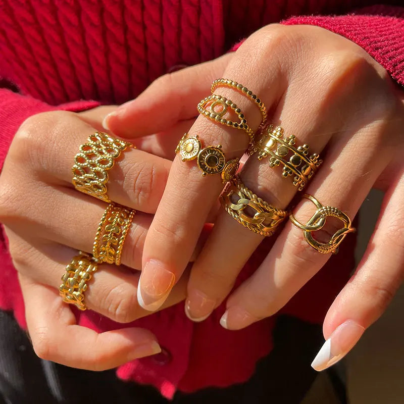 Geometric Hollow Titanium Steel Rings for Finger Jewelry