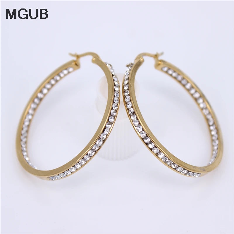Vintage Crystal Circle Hoop Earrings for Women Ear Clip Party Jewelry
