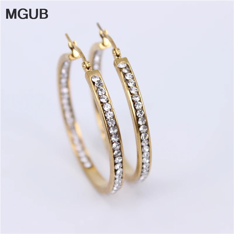 Vintage Crystal Circle Hoop Earrings for Women Ear Clip Party Jewelry