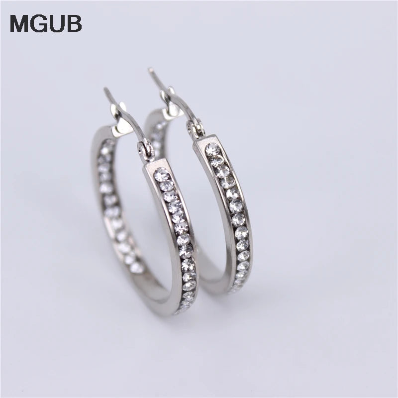 Vintage Crystal Circle Hoop Earrings for Women Ear Clip Party Jewelry