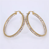 Vintage Crystal Circle Hoop Earrings for Women Ear Clip Party Jewelry