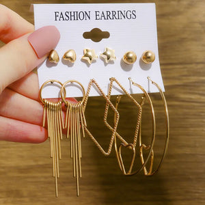 Vintage Metal Geometric Pendant Earrings Set For Women