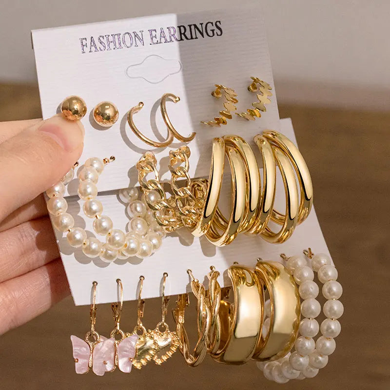 Vintage Metal Geometric Pendant Earrings Set For Women