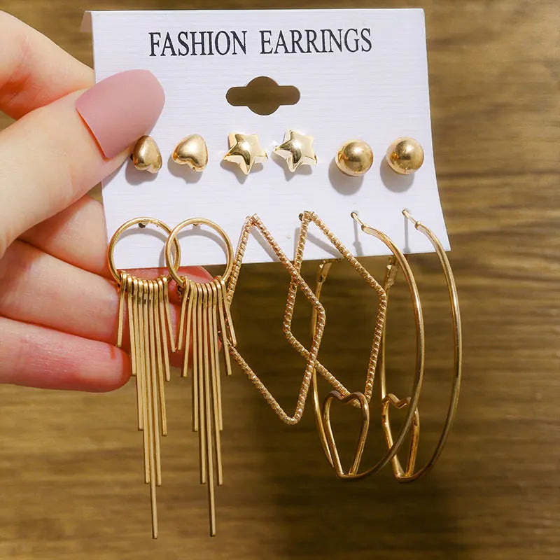 Vintage Metal Geometric Pendant Earrings Set For Women