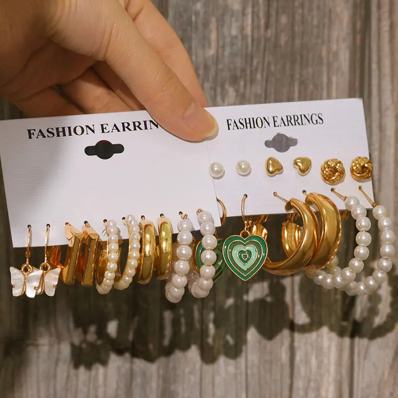 Vintage Metal Geometric Pendant Earrings Set For Women