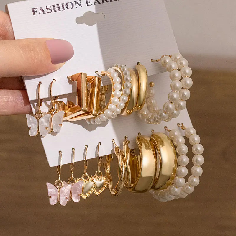 Vintage Metal Geometric Pendant Earrings Set For Women