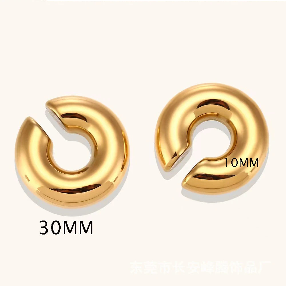 Vintage PVD SS Cylindrical Hollow Ear Clip Earrings