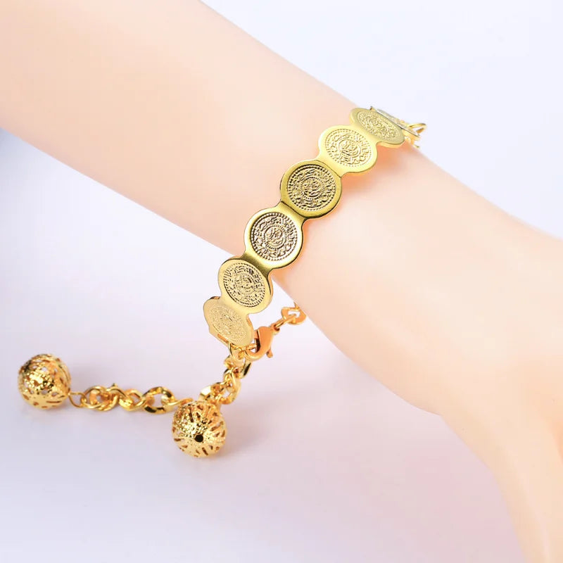 Vintage Plated Children Cuff Bangles with Hand Bracelet Coin Jewelry
