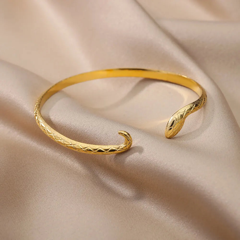 Vintage Plated Snake Bracelet Bangle Stainless Steel Adjustable