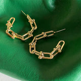 Vintage Silver Chain Hoop Earrings Geometric Round Brincos Jewelry