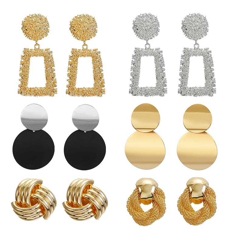 Vintage Silver Plated Big Round Clip Earrings for Women Girl