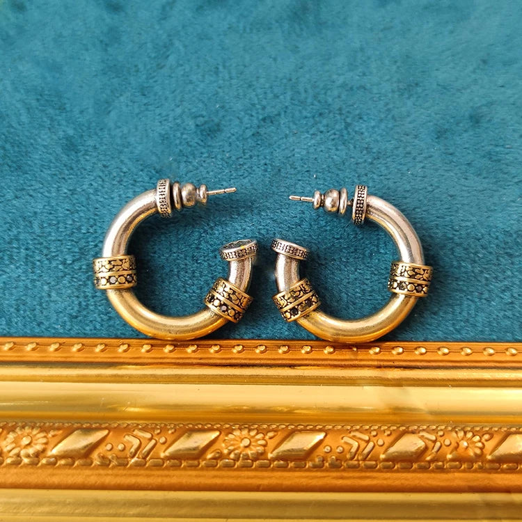 Vintage Silver C Shaped Earrings Women Punk Rock Gothic