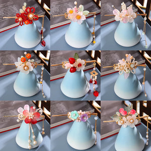 Vintage Tiara Hair Clips Flower Pearls Leaf Headband Tassel Hairpins