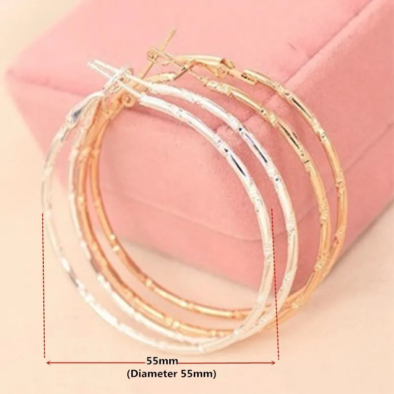 Vintage Golden Circle Earrings Large Hoop For Women Party Jewelry