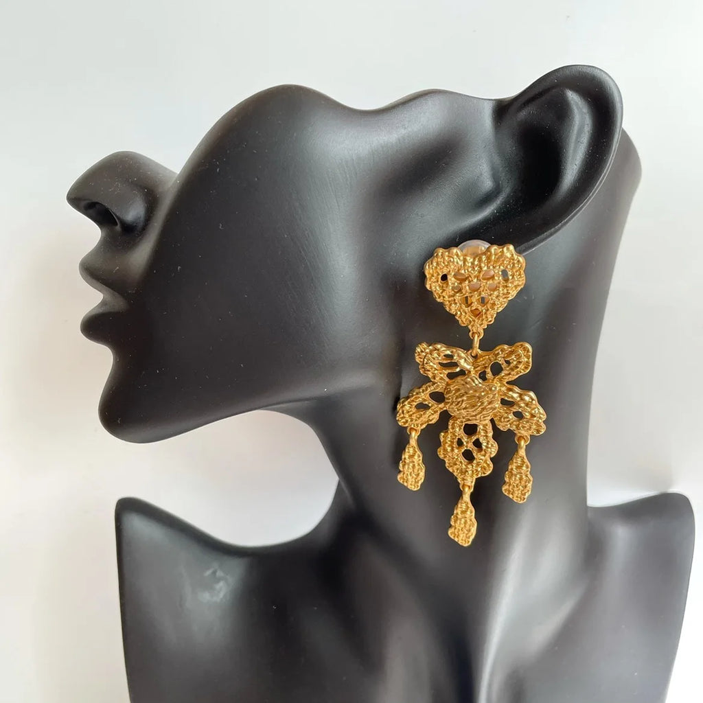 Vintage Heart Ear Clips Exaggerated Butterfly Tassel Gothic Jewelry