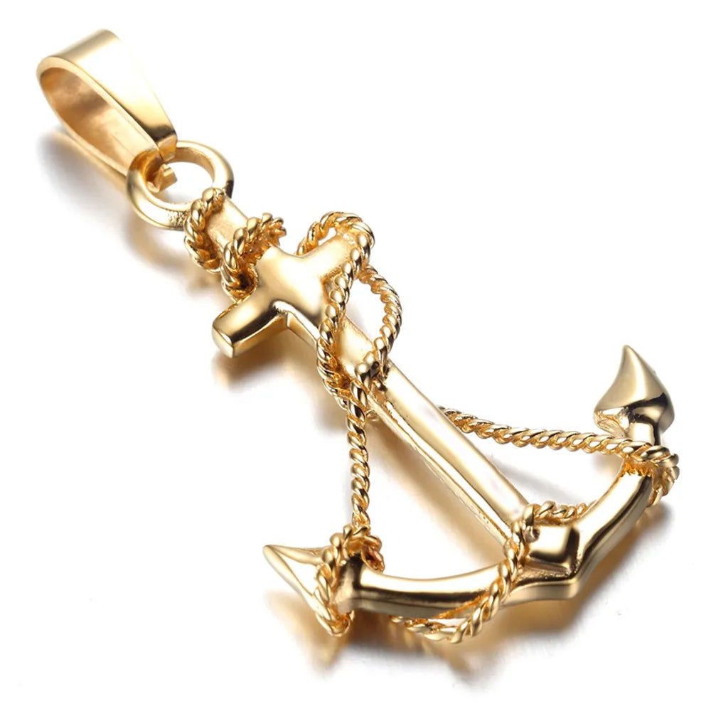 Vintage Gold Men Stainless Steel Anchor Charm Pendant