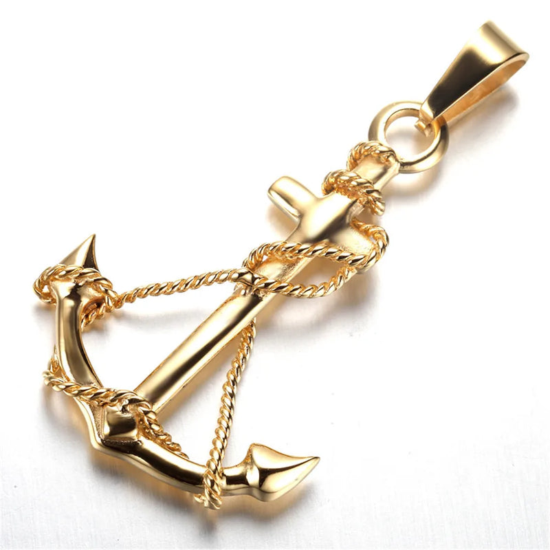 Vintage Gold Men Stainless Steel Anchor Charm Pendant