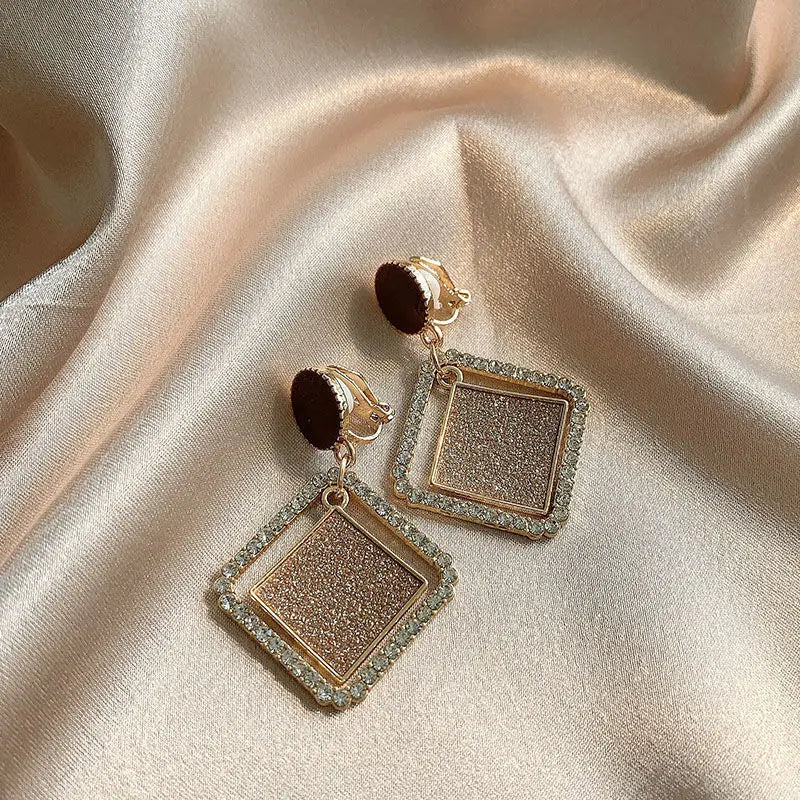 Vintage Rhinestone Clip on Hoop Earrings for Women
