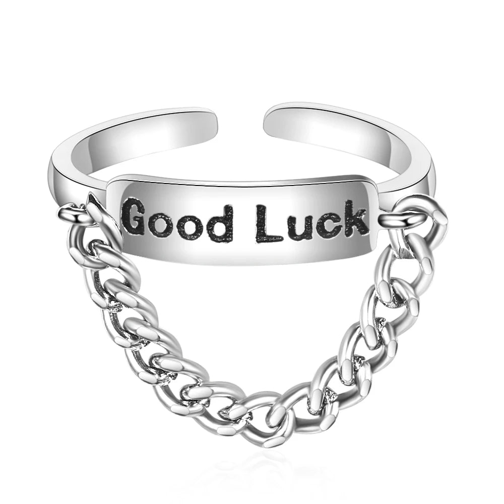 Vintage Good Luck Rings for Women Girls Female Chain Finger Open Ring Jewelry