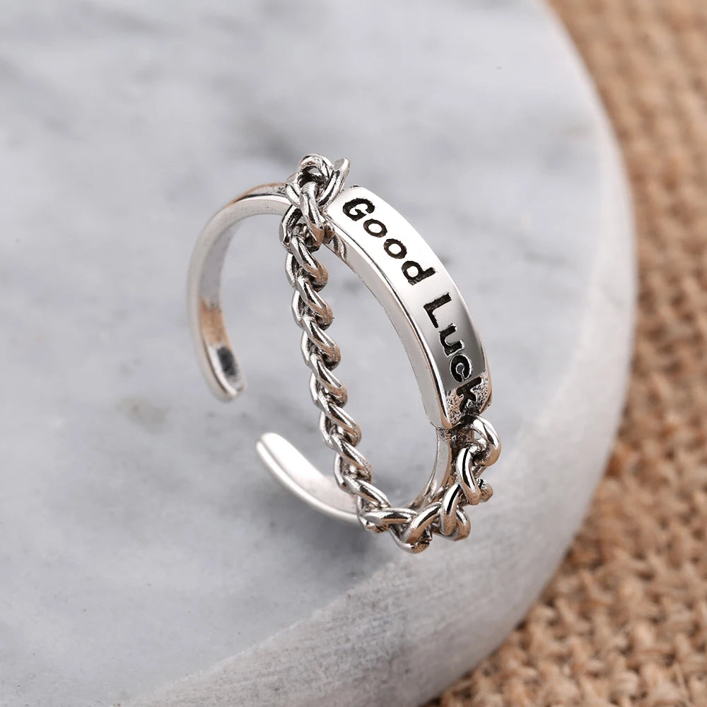 Vintage Good Luck Rings for Women Girls Female Chain Finger Open Ring Jewelry