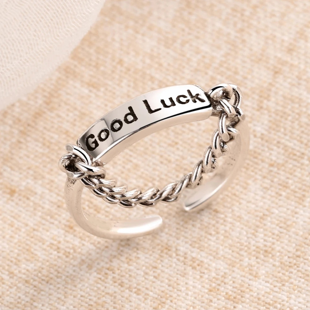 Vintage Good Luck Rings for Women Girls Female Chain Finger Open Ring Jewelry