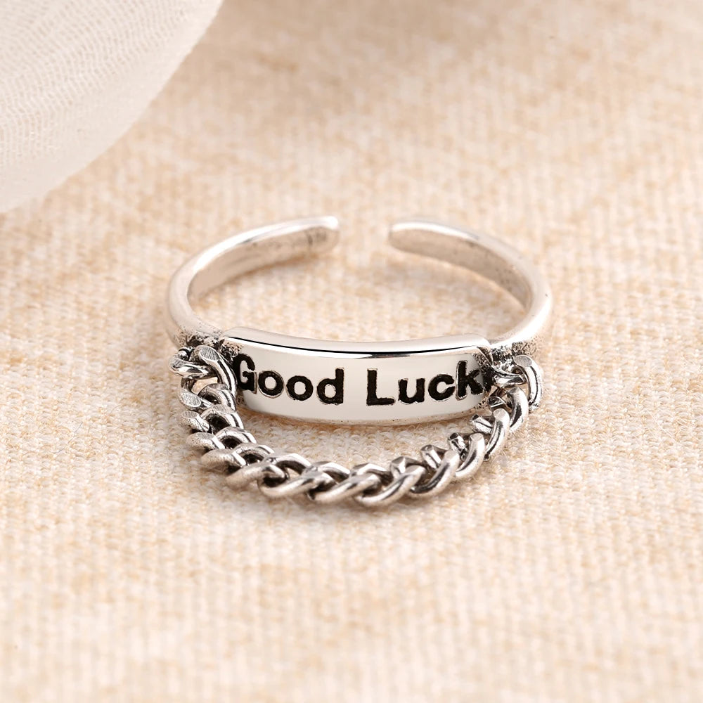 Vintage Good Luck Rings for Women Girls Female Chain Finger Open Ring Jewelry