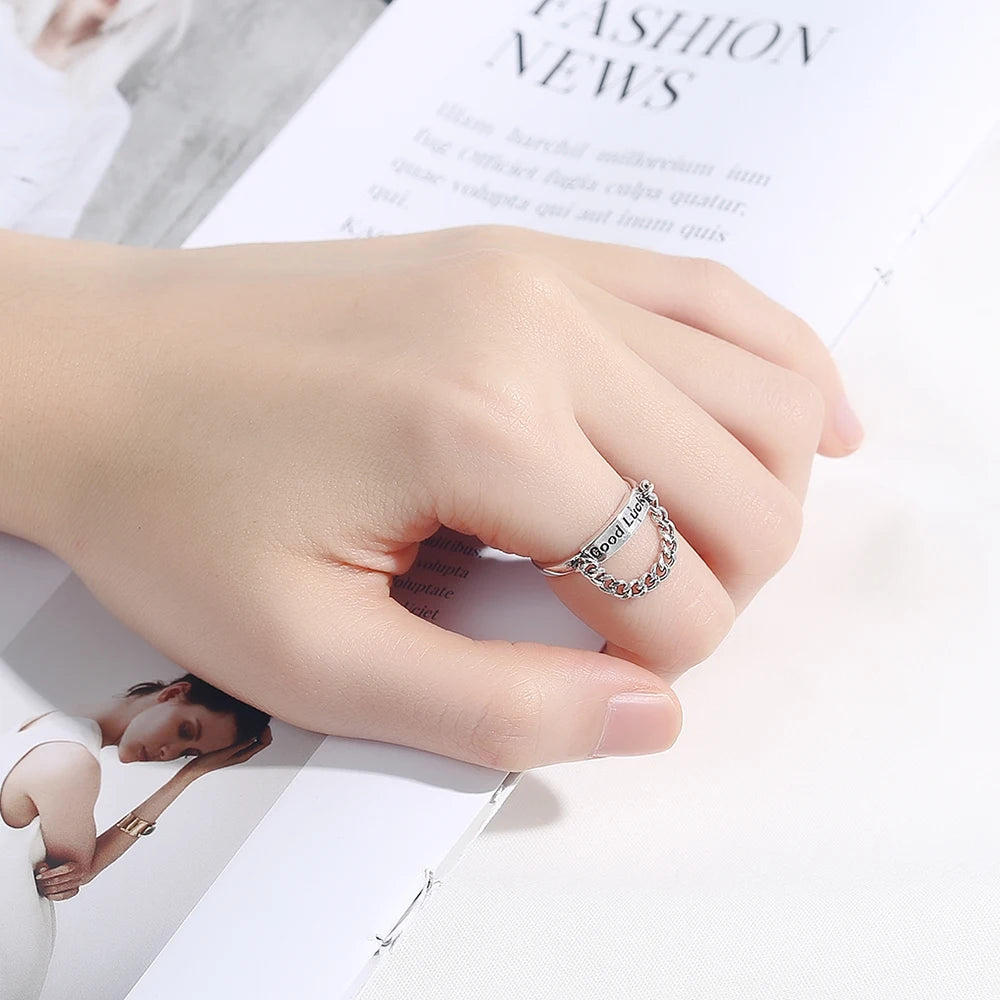 Vintage Good Luck Rings for Women Girls Female Chain Finger Open Ring Jewelry