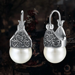 Vintage Goth Pearl Earrings Gothic Wedding Bride Jewelry E700