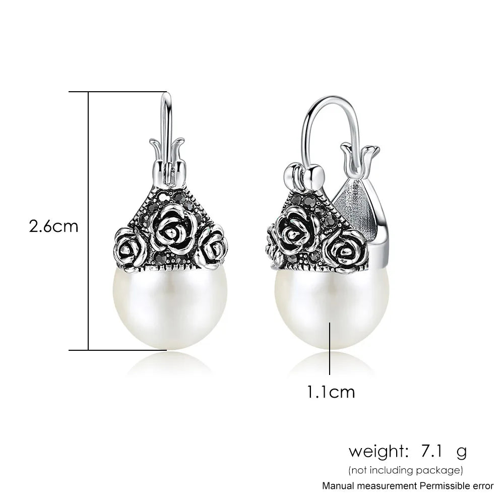 Vintage Goth Pearl Earrings Gothic Wedding Bride Jewelry E700