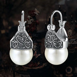 Vintage Goth Pearl Earrings Gothic Wedding Bride Jewelry E700