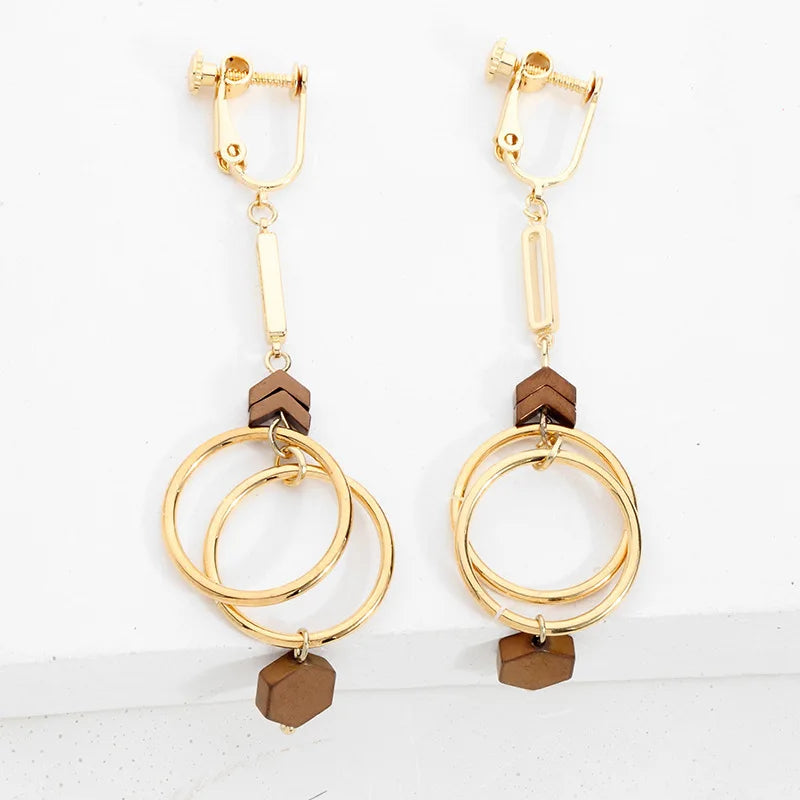 Vintage Goth Earrings Wooden Beads Suspension Pendientes