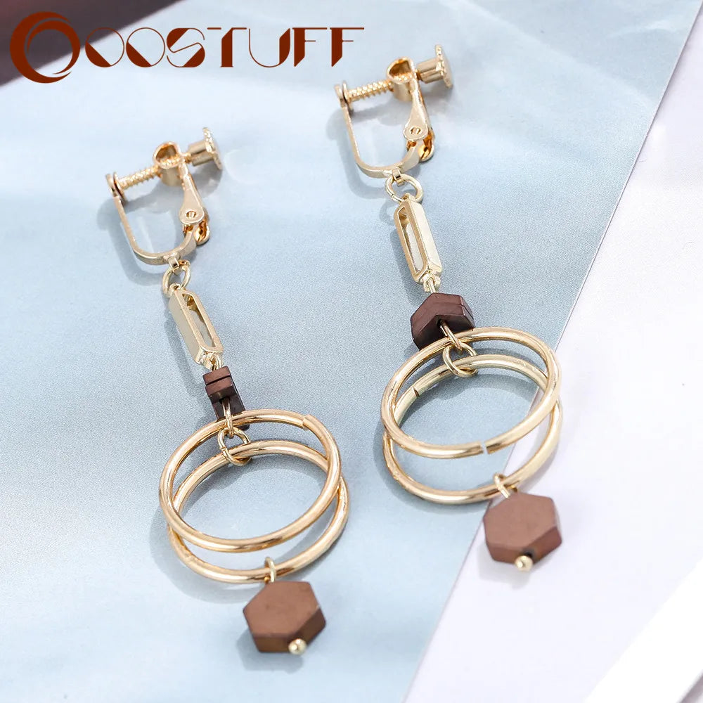 Vintage Goth Earrings Wooden Beads Suspension Pendientes