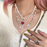 Vintage Pink Zircon Heart Choker Necklace