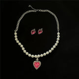 Vintage Pink Zircon Heart Choker Necklace