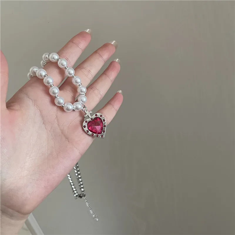 Vintage Pink Zircon Heart Choker Necklace