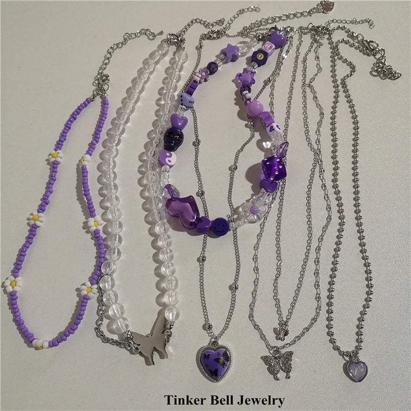 Vintage Goth Purple Love Heart Butterfly Necklace