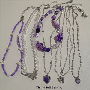 Vintage Goth Purple Love Heart Butterfly Necklace