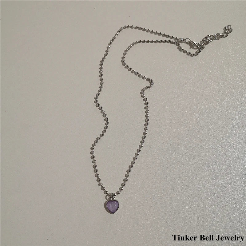 Vintage Goth Purple Love Heart Butterfly Necklace