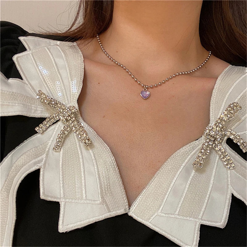 Vintage Goth Purple Love Heart Butterfly Necklace