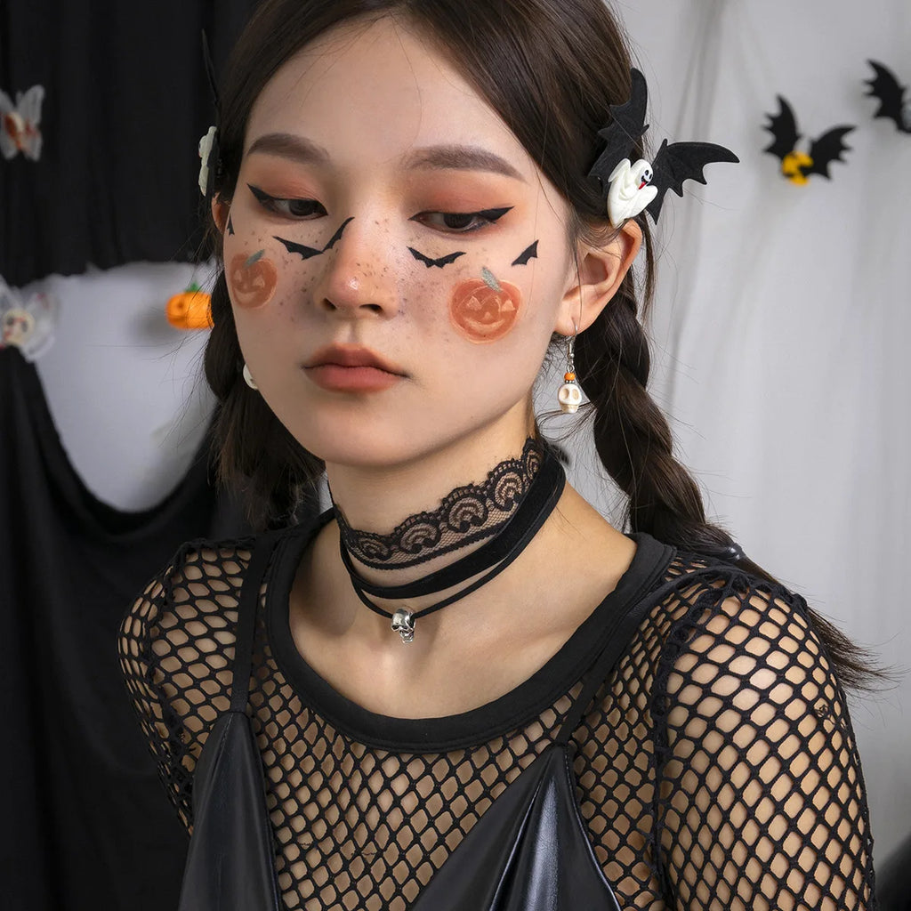Vintage Gothic Chocker Punk Halloween Skull Necklace Lace Necklaces