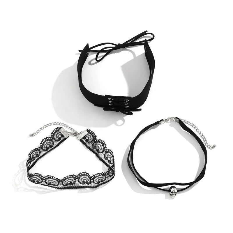 Vintage Gothic Chocker Punk Halloween Skull Necklace Lace Necklaces