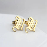 Vintage Gothic Earrings Stainless Steel Old English Font Letters Ear Studs