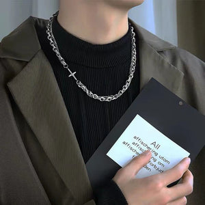 Vintage Gothic Hollow Cross Pendant Necklace For Men Women
