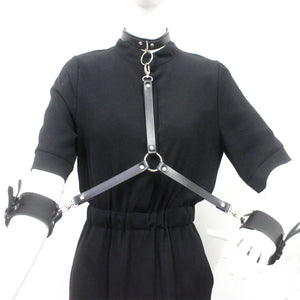 Vintage Gothic Red Faux Leather Collar Big Ring Necklace Set
